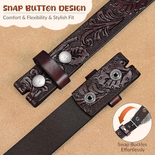 BELTROAD Western Belt Strap for Kids Boys Girls Toddler Genuine Leather Belt Cowgirl Cowboy Kids Western Belts for Jeans Gift - Thumbnail 6