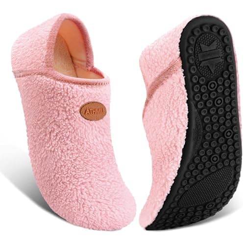 ATHMILE House Slippers for Women Men Microfiber Barefoot Shoes Slip On Slipper Socks Indoor Non Slip Foldable Lightweight for Travel Yoga Home Light Pink - Image 1