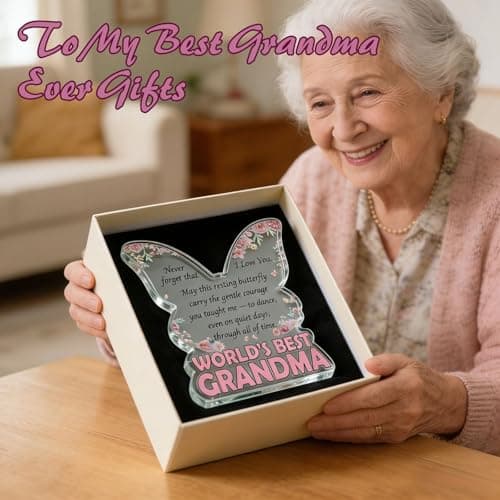 Grandma Gifts from Granddaughter or Grandson, Atarvana 4.7"x4.7"x0.4" Acrylic Keepsake Unique Butterfly Plaque Sign Birthday Mother's Day Present for Nana Grandmother - Thumbnail 6