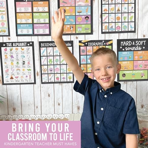 Hadley Designs Phonics Posters For Classroom -9 Sound Wall Classroom Phonics For Kindergarten & Elementary, Syllable Types, Long and Short Vowel Sounds, Digraphs & Blends,Chalkboard Bulletin Board Set - Thumbnail 5