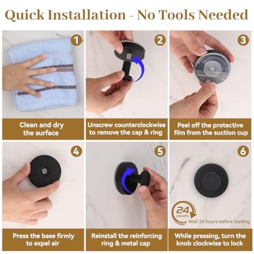 TACGEA Suction Cup Hooks for Shower, Removable Towel Hooks for Bathroom Window Glass, Powerful Vacuum Shower Hook for Towel, Robe, Loofah - 2 Pack, Sliver - Thumbnail 5