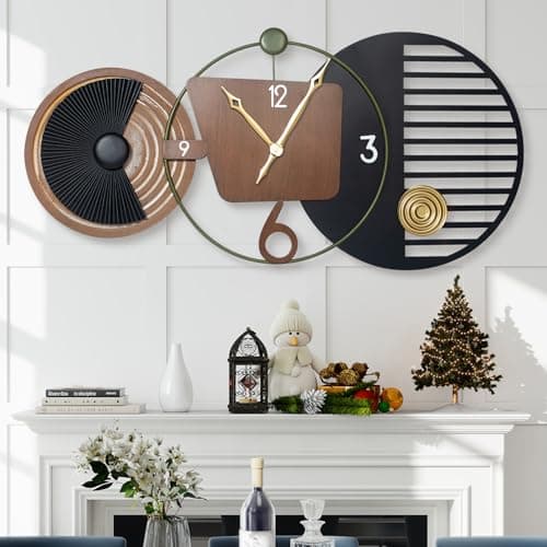 Tiuposr 41x20 Inch Modern Wall Clocks, Large Round Decorative Clock, Silent Non-Ticking Battery Operated Timepiece for Living Room, Bedroom, Office, Entryway