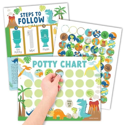Hadley Designs Potty Training Chart for Toddlers Boys -10 Sticker Potty Chart for Toddlers Boys, 8.5x11" Potty Training Sticker Charts for Toilet Success, Dinosaur Toddler Reward Chart for Kids - Image 1