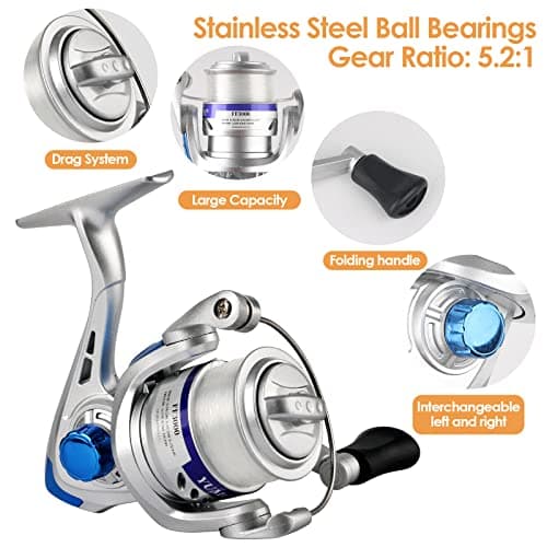 Telescopic Fishing Rod Reel Combo 2PCS 6.89FT Collapsible Fishing Pole Spinning Reel Lures Accessories with Fishing Bag Portable Fishing Rod Kit for Saltwater Freshwater Travel Fishermen Gift (Blue) - Thumbnail 5