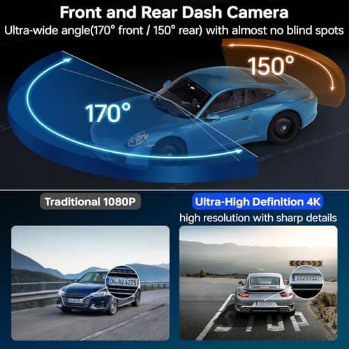Yonvim 4K+2K Dash Cam Front and Rear, 5G WiFi GPS, 32GB Card Included, 3.39" Screen Dual Dashcam, G-Sensor, 24H Parking Mode, WDR, Dash Camera for Cars - Thumbnail 2