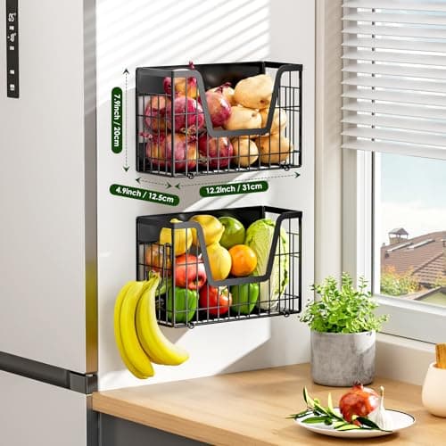 YIWANFW 2 Set Magnetic Shelf for Fridge, Potato & Onion Storage Bins, Magnetic Fruit Basket for Refrigerator Pantry Kitchen Counter Laundry Organizer, Fridge Magnetic Spice Rack Magnet Fridge Storage - Thumbnail 3
