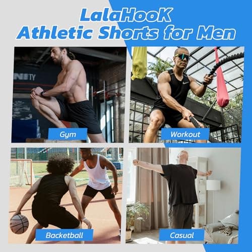 LalaHooK 3 Pack Athletic Gym Mens Shorts - Casual Black Quick Dry Basketball Shorts with Pockets for Workout Running - Thumbnail 5