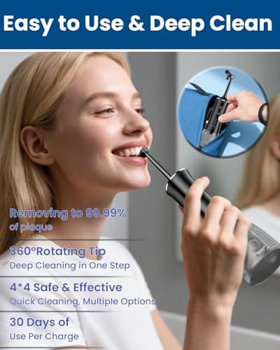 CNAPES U-Shaped Water Flosser Cordless for Teeth- 4 Nozzles for 360° Deep Cleaning in 1 Pass, 350ML Large Tank, 16 Pressure Modes, 30-Day, Rechargeable Water Dental Picks for Travel/Braces, Waterproof - Thumbnail 4