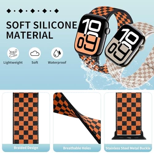 XSMDAJDTXZ 2 Pack Stretchy Solo Loop Compatible with Apple Watch Band 40mm 41mm 44mm 45mm 46mm 49mm 38mm 42mm Women Men, Sport Nylon Elastic Straps Braided Wristbands for iphone Watch Series 11 10 9 8 7 6 5 4 3 Ultra SE (rose/orange, 42mm(Series 3)/44mm/45mm/46mm/49mm) - Thumbnail 3