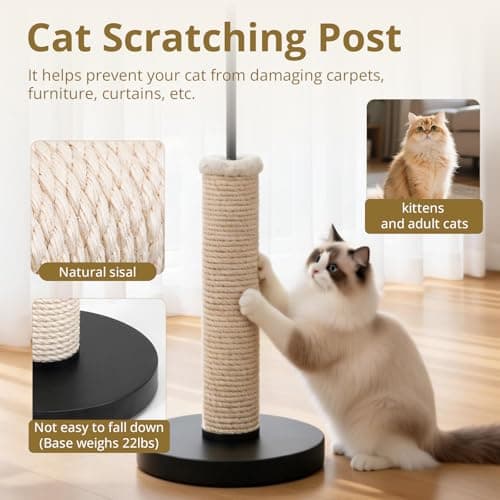 61 Inches Cat Scratching Post with Floor Lamp,Durable Natural Sisal and Heavy Duty Base,Suitable for Living Room Bedroom Dining Room Kitchen - Thumbnail 3