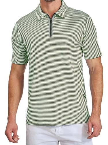 Frevontica Men's Quarter Zip Golf Shirts Moisture Wicking Performance Modern Cool Short Sleeve Striped Collared Polo Dry Fit Lightweight UPF 50+ Stretch Athletic Summer Casual Wear Tennis Travel Shirt - Image 1