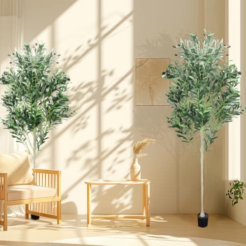 2 Pack Artificial Olive Trees, 6FT Indoor Tall Faux Olive Trees with Planter, Realistic Olive Plants for Home Decor Office Living Room - Thumbnail 6