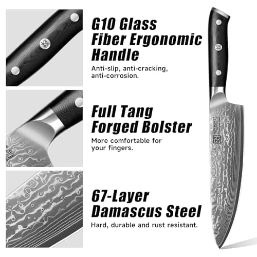 KEEMAKE Damascus Kitchen Knife Set, 2PCS Ultra Sharp 67-Layer Damascus Steel Chef Knife with G10 Non-Slip Handle, Elegant Box for Men Husband - Thumbnail 5
