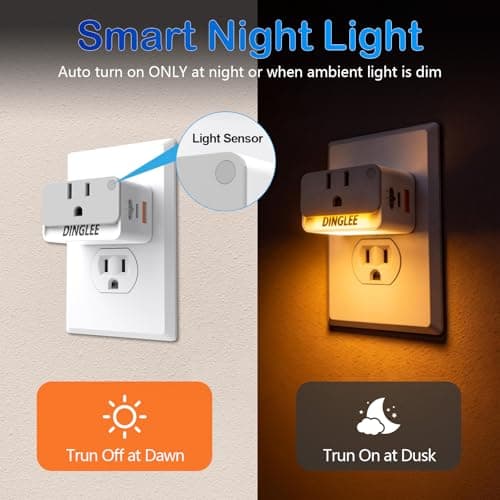 Outlet Extender 2 Pack, 2 AC Multi Plug Wall Outlet with 2 USB Ports (1 PD 20W USB C Charger), Outlet Splitter 3 Way Angled Wall Plug Adapter with Night Light, for Kitchen Bathroom Travel Cruise Ship - Thumbnail 5