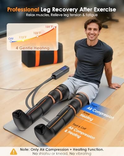 DEJUNPIOOL Leg Massager with Heat and Compression - Foot Calf Thigh Massage for Circulation and Pain Relief, Professional Compression Boots with 6 Modes, 9 Intensity, 4 Heat, Gifts for Mom Dad - Thumbnail 4