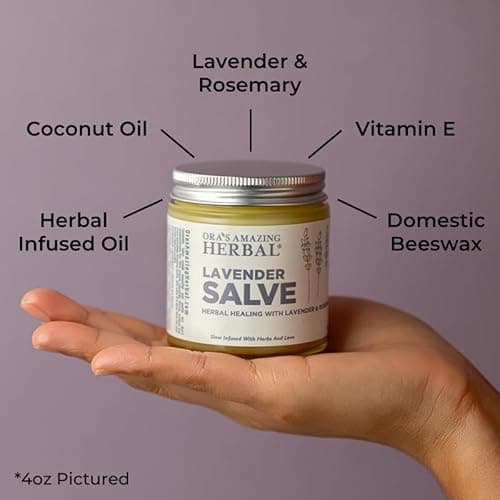 Lavender Salve Ointment, Sleep Balm, Lavender Essential Oil, Aromatherapy for Relaxation Anxiety Relief & Massage, Dry Skin Hand Repair Cream Calendula Coconut Oil, Ora's Amazing Herbal, 4 oz - Thumbnail 3
