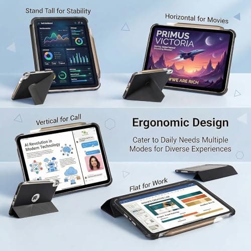 Mouncolor Case for iPad (A16) 11th Generation 11 Inch 2025, iPad 10th Generation Case 10.9 Inch 2022 with Pencil Holder, 3+Y Fold Magnetic Protective Stand Cover (Black) - Thumbnail 6