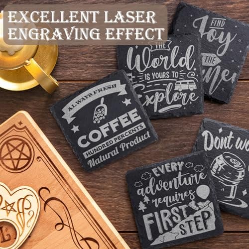 36 Pieces Slate Drink Coasters, GOH DODD 4 Inch Black Coasters Stone Coaster Set, Laser Engraving Blanks with Anti-Scratch Bottom for Home Office Bar Outdoor Housewarming Gifts Wedding Party, Square - Thumbnail 4