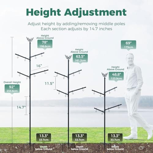 PerchMe Bird Feeder Pole with Squirrel Baffle, 92'' Inch 360° Rotating Heavy-Duty Bird House Pole for Outdoors,Adjustable Height,Universal Mount Kit for Bird Feeder Cameras&Houses (92'' Black) - Thumbnail 4