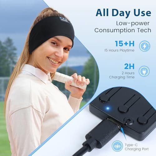 ZHENYEMEI Sleep Headphones Wireless Bluetooth 5.4 Headband, Sports Earphones Sleep Earbuds with HD Stereo Speaker Microphone for Workout Jogging Yoga Insomnia Air Travel Meditation Unique Gifts Black - Thumbnail 2