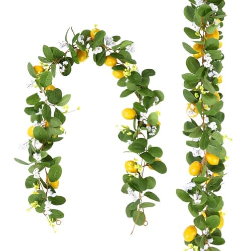 U'Artlines 4Pcs Total 22 Ft Artificial Lemon Garland Spring Summer Faux Fruit Vine Garlands with Greenery for Door Wall Mantle Wedding Party Table Decorations - Image 1