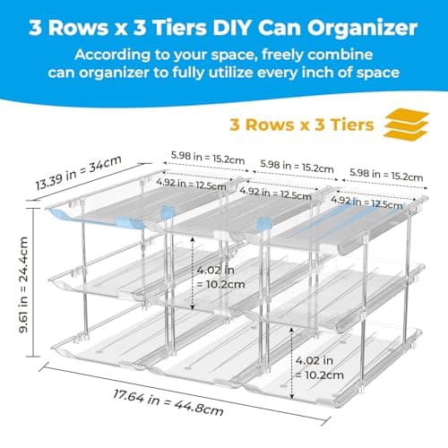 BingoHive Can Organizer for Pantry Stackable 3 Tiers Can Storage Organizer Pantry Soda Can Organizer for Fridge 36 Cans Rack Automatic Rolling Canned Food Organizer for Refrigerator Kitchen Clear - Thumbnail 2