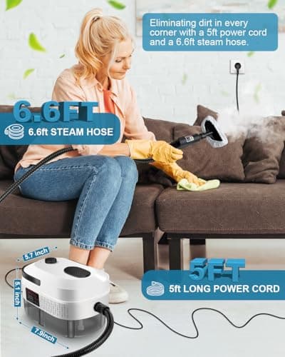 Zerpyor Handheld Steam Cleaner, 2500W Powerful 15sec Heat-up Multipurpose Steamer, 3-Level Temp, 37OZ Pressurized Deep Cleaning Steamer with 10 pcs Accessories for Window, Grease, Car, Home - Thumbnail 4