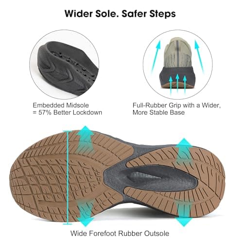 OL OUTJET LEGEND Men's Slip-On Walking Shoes Breathable Running Sneakers Hands-Free Cushion Tennis Shoes Non-Slip Gym Workout Sports Athletic Cross Training Fashion Wide Toe Sneakers Khaki - Thumbnail 4