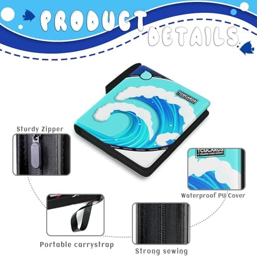 Trading Card Binder 4 Pocket,Card Binder 400 Pockets,Card Book Holder Cards with 50 Removable Sleeves,3-Ring Zip Design MTG/TCG/Sport Collectible Trading Card Albums Gifts for Boys and Girls(Water) - Thumbnail 3