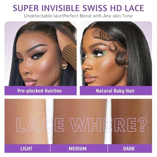WISHGIRL Body Wave Lace Front Wig Human Hair SKINLIKE HD Lace Wigs 13x4 Full Frontal Lace Wig 0.10mm Ultra-thin Invisible Swiss HD Lace Front Wigs Frayed Ends Tiny Knots 200% Density Natural Color - Thumbnail 3