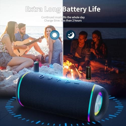 IHE Bluetooth Speaker - HD Sound, IPX5 Waterproof, Up to 20H Playtime, TWS Pairing, BT 5.3, Portable Wireless Speaker for Home, Party, Beach & Outdoor, Black - Thumbnail 6