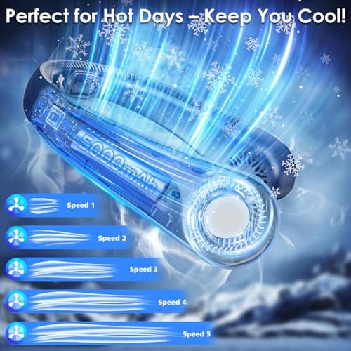 AUIIAH Portable Lightweight Neck Fan with Neck Support, Birthday Gifts for Men Women Dad Mom, Rechargeable Personal Wearable Cooling Neck Fans for Hot Flashes, Disneyland, Travel, Camping Essentials - Thumbnail 2