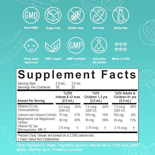 Nuvamin – Liquid Calcium & Magnesium Drops for Baby, Toddlers, Kids, & Adults, 2Fl.Oz (60ml), 30 Daily Servings. Great Taste - All Natural - Vegan - Superior Absorption - Thumbnail 4