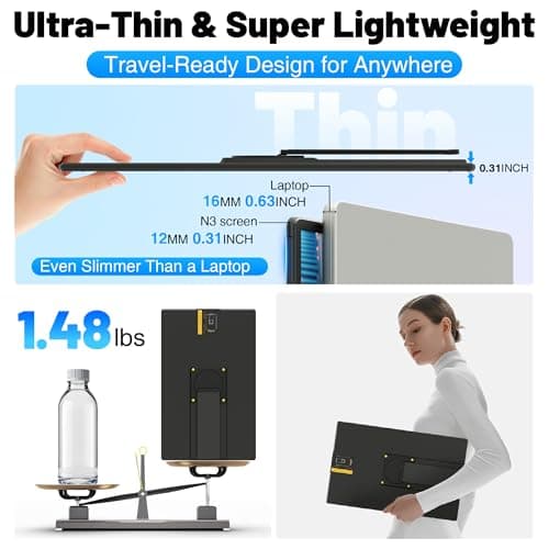 CIDETTY 16" Laptop Screen Extender, 1920x1200 FHD Portable Monitor for Laptop, 360° Magnetic Stand Travel Second Screen for Mac, Windows, Android Phone - Thumbnail 2