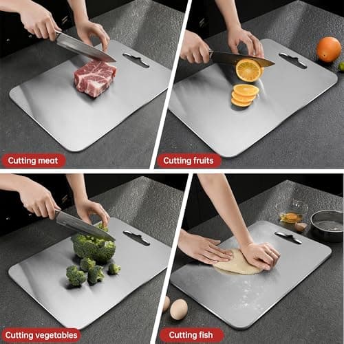 Titanium Cutting Board - Katuchef 100% Pure Titanium Cutting Boards for Kitchen Double Sided Non Toxic Titanware for Meat/Vegetables, Hygiene Durable Dishwasher Safe Metal Chopping Board Small - Thumbnail 3