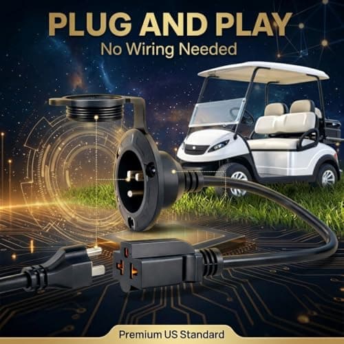 15A AC Port Plug, 125V 14AWG RV Shore Power Inlet with Waterproof Electrical Receptacle Box, 16" Outdoor Extension Cord with 5-in-1 T-Blade Adapter for Golf Cart, Boat, Truck, Camper - Thumbnail 2