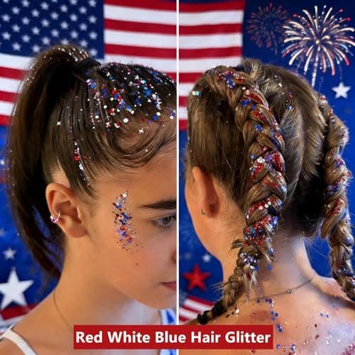 4th of July Body Glitter, 4th of July Glitter Stick, 4th of July Accessories, Fourth of July Outfit Women, Red White and Blue Accessories, Sparkling Makeup for Women, Independence Day - Thumbnail 2