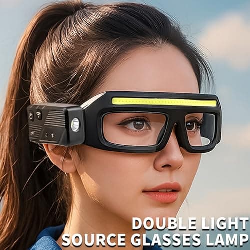 JORMIX LED Rechargeable Headlight Glasses with Motion Sensor & Touch Control 5 Modes USB C Light Up Glasses Lighted Eyewear for Running Camping Fishing Cycling Hiking(Black+Yellow) - Thumbnail 2