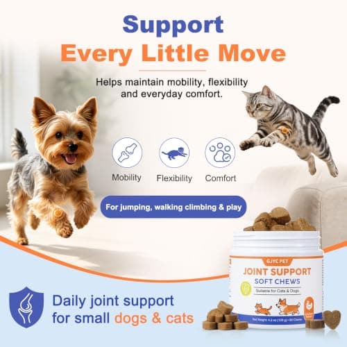 GJYC PET Glucosamine for Dogs and Cats - 8-in-1 Hip and Joint Supplement for Pets w/Green Lipped Mussel & Hyaluronic Acid - Support Mobility, Stiffness & Pain Relief - 60 Tender Soft Chews - Thumbnail 3