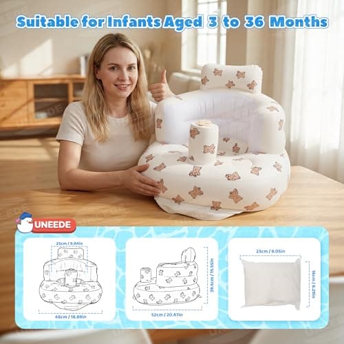 UNEEDE Inflatable Baby Seat for 3 Months & Up, Infant Floor Chair for Sitting Up with Built in Air Pump, Lightweight Travel Baby Seat for Home, Camping, Beach & Outdoor - Thumbnail 2