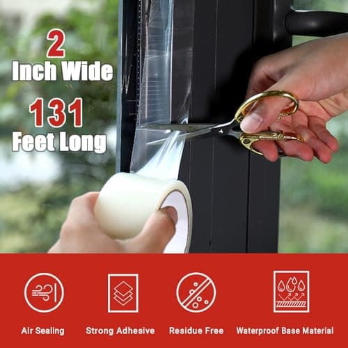 Dstorelhp Window Sealing Tape Transparent, 2-Inch x 43.7 Yards (5cm x 40m) Clear Window Draft Isolation Sealing Tape, No Residue - Thumbnail 2