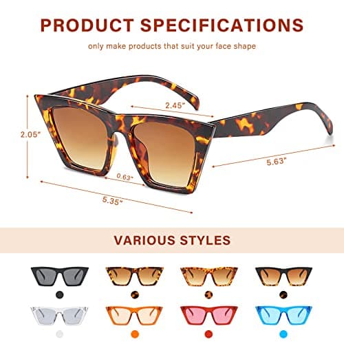 Square Cat Eye Sunglasses for Women - Trendy Vintage Style Shades with UV400 Protection, Fashionable and Cute Retro Eyewear for Ladies (Black/Tortoise) - Thumbnail 4