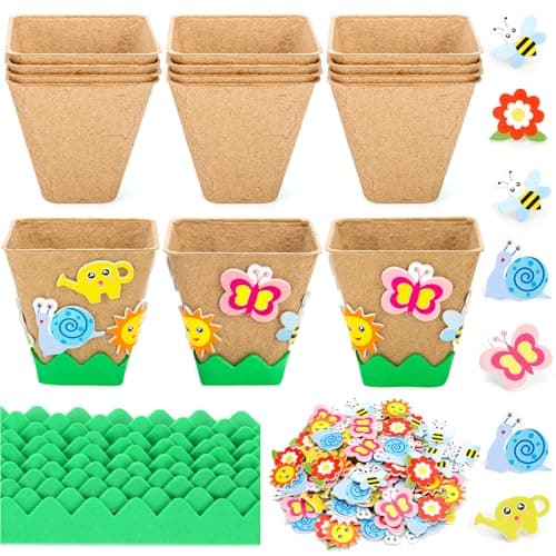 Ayfjovs 15 Pack Garden Paper Pot Craft Kit, Square Plant Pots with 105 PCS Adhesive Foam Stickers, DIY Garden Plant Kit for Pre-School Craft, Classroom DIY Planting, Kids Summer Craft, Father's Day
