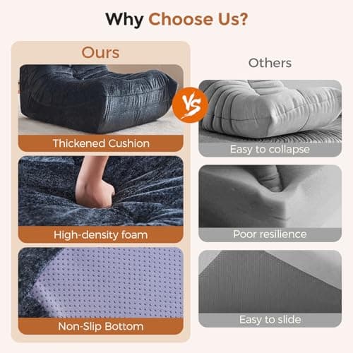 Ayovoch Bean Bag Chairs for Adults, Giant Bean Bag Chair, Memory Foam Beanbag Chair, Bean Bag Sofa for Living Room, Dorms, Apartments, Reading Corner (Black Plush) - Thumbnail 4