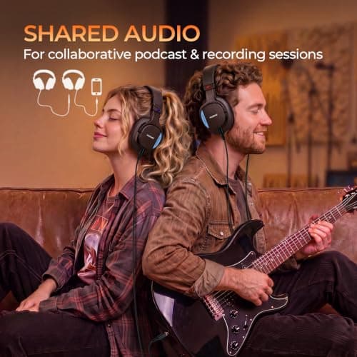 NUBWO Studio Headphones Wired, Hi-Res Over Ear Headphones with 3.5/6.35mm Detachable Jack, 180° Flip Earpads, 45mm Drivers Professional Monitor Headsets for Mixing, DJ, Recording, Guitar, Piano-HD01 - Thumbnail 5