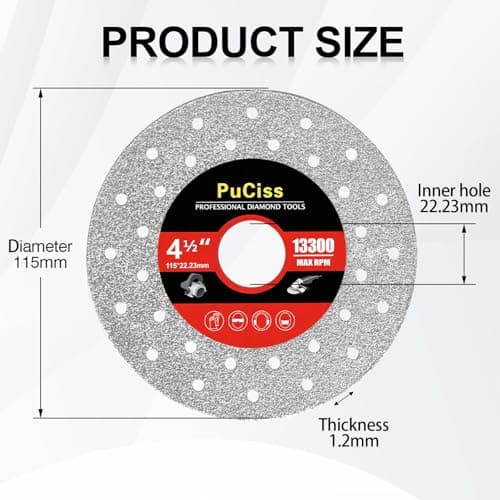 PuCiss 4-1/2 Inch Tile Cutter Diamond Saw Blades for Angle Grinder,7/8" Arbor Multi-Material Cut Off - Grinding Disc for Tile, Glass, Marble, Granite, Angle Grinder & Diamond Saw Blade - 5 Pack - Thumbnail 6