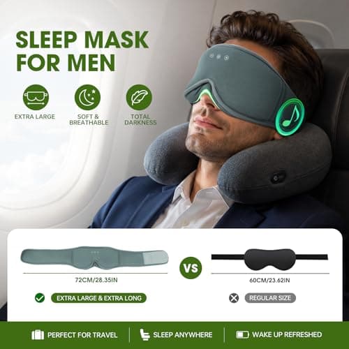 Bamboo Cotton Large Sleep Mask with Bluetooth Wireless Headphones - Blackout Eye Mask for Sleeping 3D Contoured Sleep Headband Ear Muffs Lengthen & Low Noise Hook for Better Experience (Black) - Thumbnail 6
