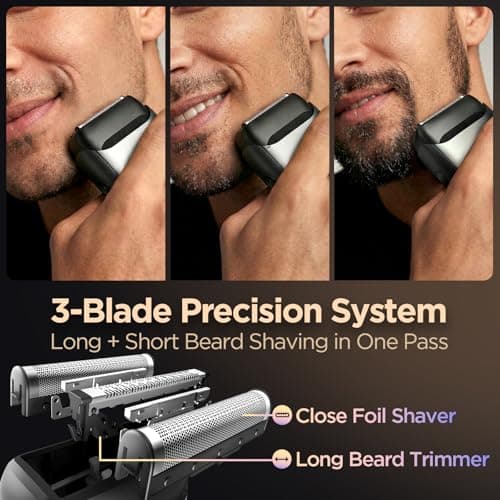 Yineel VT100 Electric Foil Shaver for Men, Pocket-Sized with Case, Sleek Portable Mini Electric Razor, 90mins Runtime, 3 Floating Blades, Travel-Friendly, IPX7 Waterproof, Gifts for Men - Thumbnail 2
