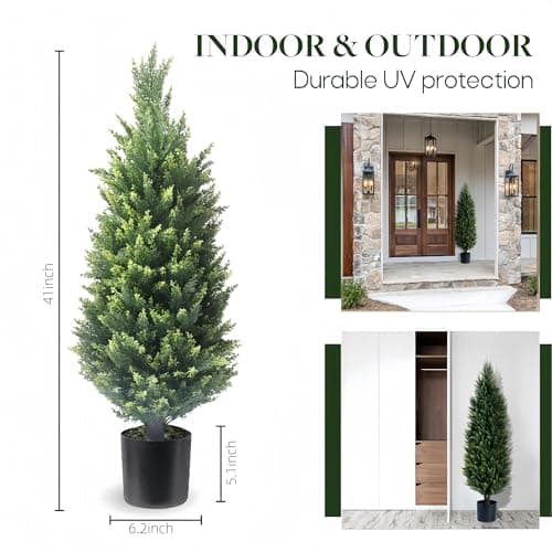Artificial Cedar Topiary Trees, Set of 2 Lifelike Faux Pruned Cypress with Heavy-Duty Planters – UV-Resistant Outdoor Artificial Shrubs for Indoor/Outdoor Decor (40 Inches) - Thumbnail 6