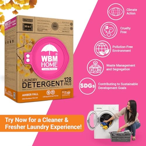 WBM Home Laundry Detergent Pods, Total 128 Count | Amber Fall Fragrance | 10 in 1 Laundry pods Detergent Ultra Power Cleaning with Plant-Based Scent, Extra Protection With 4D Stain Remover - Thumbnail 4
